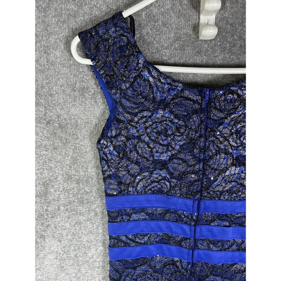 La Scala Iridescent Sequin Sleeveless Fitted Maxi Formal Dress Womens Small Blue - Picture 11 of 16